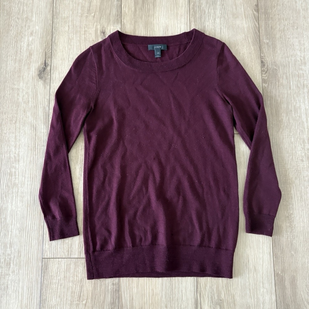 J.CREW Women's 100% Merino Wool Maroon Burgundy Red Pullover Sweater Size XXS